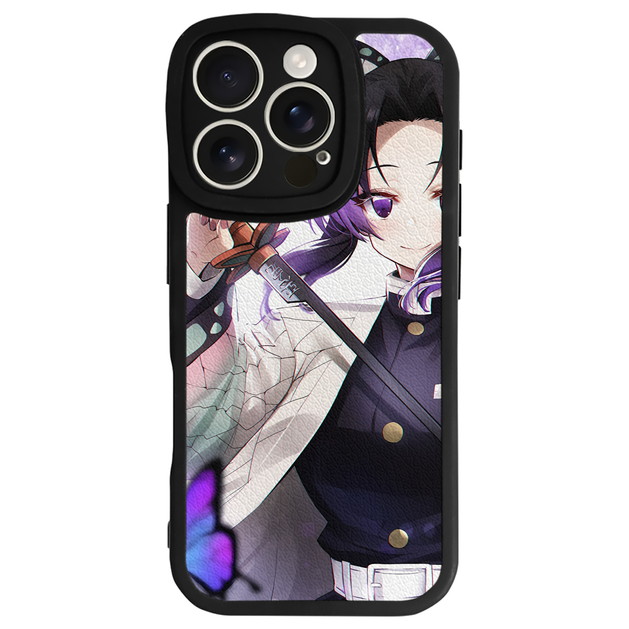 （画像用） 鬼滅の刃（きめつのやいば）蟲柱-胡蝶 しのぶ／こちょう しのぶ Kochou Shinobu 【iPhone 16シリーズ対応】シリコンスマホケース（レザー調） 材質：シリコン